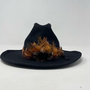 VTG Eddy Bros Bullrider Cowboy Hat Mens 6-1/2" Black Wool Feather Band Western